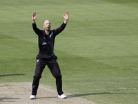 Somerset's Jack Leach is reacting after bowling during the Metro Bank One Day Cup match between Durham County Cricket Club and Somerset at t...