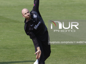 Somerset's Jack Leach is bowling during the Metro Bank One Day Cup match between Durham County Cricket Club and Somerset at the Seat Unique...