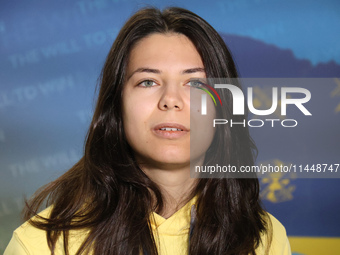 Ukrainian epee fencer Vlada Kharkova is being pictured upon returning from the Paris 2024 Olympic Games in Kyiv, Ukraine, on August 1, 2024....