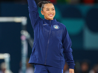 Bronze medalist Suni Lee of USA  are posing  during the Artistic Gymnastics Women's All-Around Final medal ceremony on day six of the Olympi...