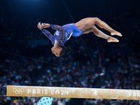 Simone Biles of Team United States competes on the balance beam during the Artistic Gymnastics Women's All-Around Final on day six of the Ol...