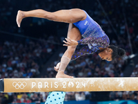 Simone Biles of Team United States competes on the balance beam during the Artistic Gymnastics Women's All-Around Final on day six of the Ol...