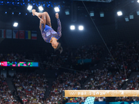 Simone Biles of Team United States competes on the balance beam during the Artistic Gymnastics Women's All-Around Final on day six of the Ol...