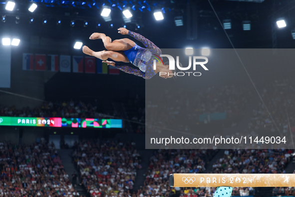 Simone Biles of Team United States competes on the balance beam during the Artistic Gymnastics Women's All-Around Final on day six of the Ol...