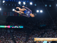 Simone Biles of Team United States competes on the balance beam during the Artistic Gymnastics Women's All-Around Final on day six of the Ol...