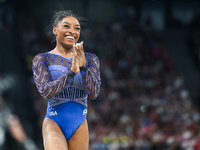 Simone Biles of Team United States competes on the balance beam during the Artistic Gymnastics Women's All-Around Final on day six of the Ol...