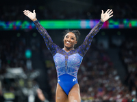 Simone Biles of Team United States competes on the balance beam during the Artistic Gymnastics Women's All-Around Final on day six of the Ol...