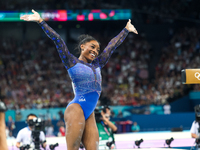 Simone Biles of Team United States competes on the balance beam during the Artistic Gymnastics Women's All-Around Final on day six of the Ol...