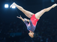 Sunisa Lee of Team United States competes on the balance beam during the Artistic Gymnastics Women's All-Around Final on day six of the Olym...