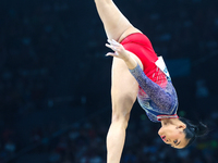 Sunisa Lee of Team United States competes on the balance beam during the Artistic Gymnastics Women's All-Around Final on day six of the Olym...