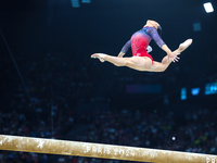 Sunisa Lee of Team United States competes on the balance beam during the Artistic Gymnastics Women's All-Around Final on day six of the Olym...