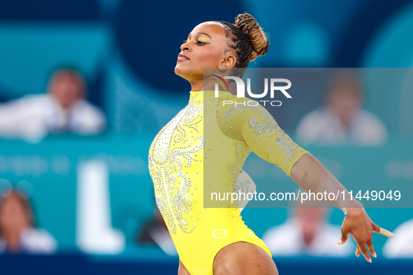 Rebeca Andrade of Team Brazil competes in the floor exercise during   the Artistic Gymnastics Women's All-Around Final on day six of the Oly...