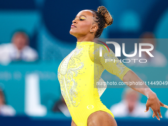 Rebeca Andrade of Team Brazil competes in the floor exercise during   the Artistic Gymnastics Women's All-Around Final on day six of the Oly...