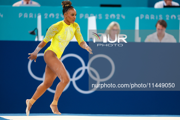 Rebeca Andrade of Team Brazil competes in the floor exercise during   the Artistic Gymnastics Women's All-Around Final on day six of the Oly...