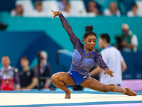 Simone Biles of Team United States  competes in the floor exercise during   the Artistic Gymnastics Women's All-Around Final on day six of t...