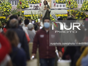 Dozens of people are attending the Church of San Hipolito in Mexico City, Mexico, on August 1, 2024 to see the relics of Saint Jude Thaddeus...