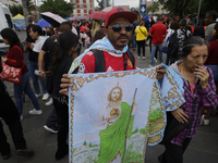 People are selling Saint Jude Thaddeus items outside the Church of San Hipolito in Mexico City, Mexico, on August 1, 2024 where dozens of pe...