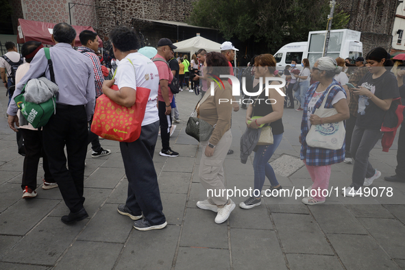 Dozens of people are attending the Church of San Hipolito in Mexico City, Mexico, on August 1, 2024 to see the relics of Saint Jude Thaddeus...