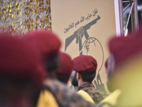 Hezbollah fighters and mourners are attending the funeral ceremony of slain top commander Fuad Shukr in Beirut's southern suburbs, on August...