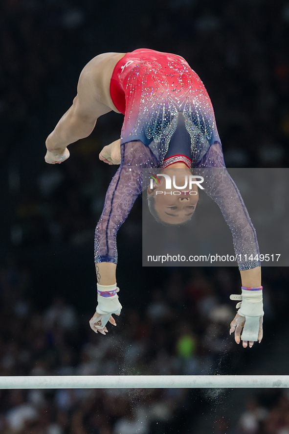 Sunia Lee of United States performing on the Uneven Bars during  the Artistic Gymnastics Women's All-Around Final on day six of the Olympic...