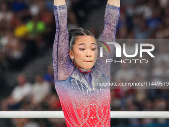 Sunia Lee of United States performing on the Uneven Bars during  the Artistic Gymnastics Women's All-Around Final on day six of the Olympic...