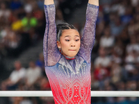 Sunia Lee of United States performing on the Uneven Bars during  the Artistic Gymnastics Women's All-Around Final on day six of the Olympic...