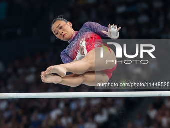 Sunia Lee of United States performing on the Uneven Bars during  the Artistic Gymnastics Women's All-Around Final on day six of the Olympic...