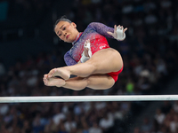 Sunia Lee of United States performing on the Uneven Bars during  the Artistic Gymnastics Women's All-Around Final on day six of the Olympic...