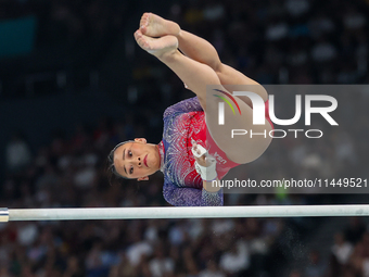 Sunia Lee of United States performing on the Uneven Bars during  the Artistic Gymnastics Women's All-Around Final on day six of the Olympic...