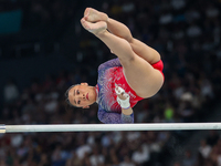 Sunia Lee of United States performing on the Uneven Bars during  the Artistic Gymnastics Women's All-Around Final on day six of the Olympic...