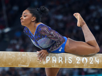 Simone Biles of Team United States competes on the balance beam during the Artistic Gymnastics Women's All-Around Final on day six of the Ol...