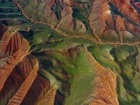 Colorful mountains are being seen on the 147 county road in Changji Hui Autonomous Prefecture, Xinjiang province, China, on July 25, 2024. (