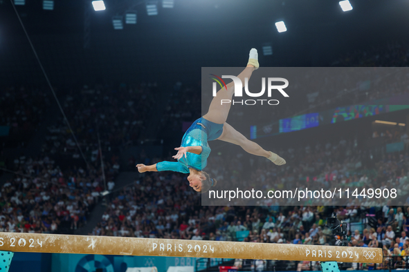 Manila Esposito of Italy competes during the women's Artistic Gymnastics All-Around Final - on Balance Beam on Day 6 of the Olympic Games Pa...