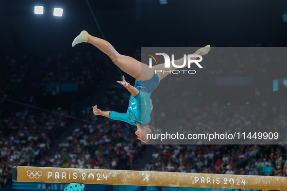 Manila Esposito of Italy competes during the women's Artistic Gymnastics All-Around Final - on Balance Beam on Day 6 of the Olympic Games Pa...