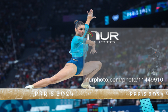 Manila Esposito of Italy competes during the women's Artistic Gymnastics All-Around Final - on Balance Beam on Day 6 of the Olympic Games Pa...