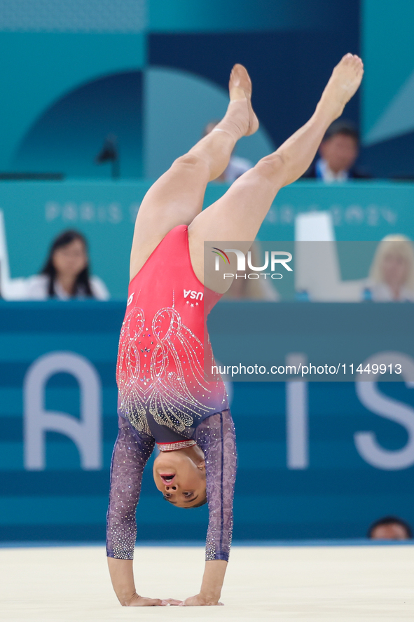  Sunisa Lee of USA competes during the women's Artistic Gymnastics All-Around Final - on the Floor Exercise on day six of the Olympic Games...