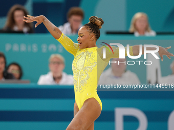 Rebeca Andrade of Team Brazil competes in the floor exercise during the Artistic Gymnastics Women's All-Around Final on day six of the Olymp...