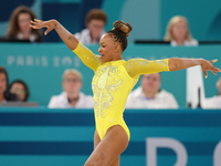 Rebeca Andrade of Team Brazil competes in the floor exercise during the Artistic Gymnastics Women's All-Around Final on day six of the Olymp...