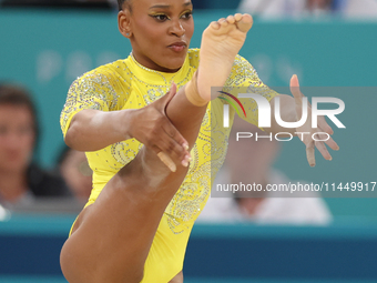 Rebeca Andrade of Team Brazil competes in the floor exercise during the Artistic Gymnastics Women's All-Around Final on day six of the Olymp...