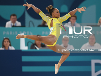 Rebeca Andrade of Team Brazil competes in the floor exercise during the Artistic Gymnastics Women's All-Around Final on day six of the Olymp...