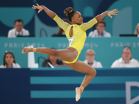 Rebeca Andrade of Team Brazil competes in the floor exercise during the Artistic Gymnastics Women's All-Around Final on day six of the Olymp...