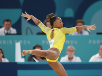 Rebeca Andrade of Team Brazil competes in the floor exercise during the Artistic Gymnastics Women's All-Around Final on day six of the Olymp...