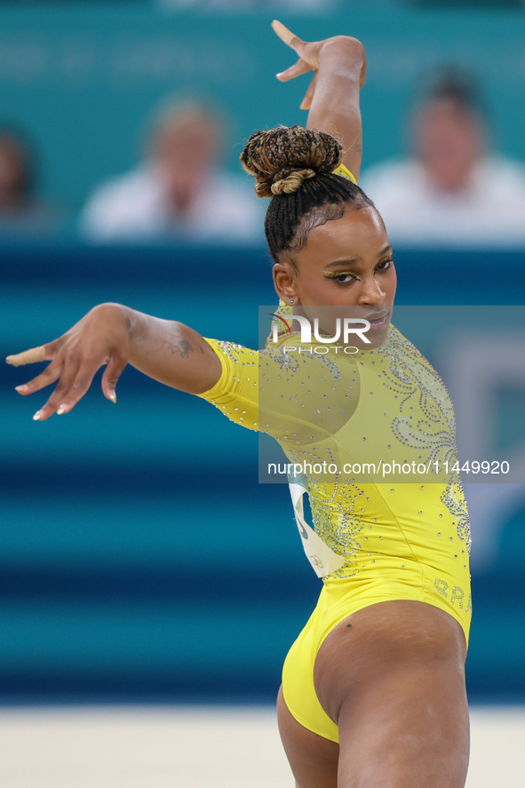 Rebeca Andrade of Team Brazil competes in the floor exercise during the Artistic Gymnastics Women's All-Around Final on day six of the Olymp...