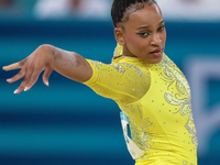 Rebeca Andrade of Team Brazil competes in the floor exercise during the Artistic Gymnastics Women's All-Around Final on day six of the Olymp...