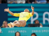 Rebeca Andrade of Team Brazil competes in the floor exercise during the Artistic Gymnastics Women's All-Around Final on day six of the Olymp...