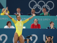 Rebeca Andrade of Team Brazil competes in the floor exercise during the Artistic Gymnastics Women's All-Around Final on day six of the Olymp...