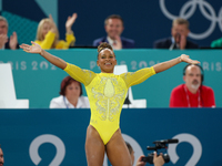 Rebeca Andrade of Team Brazil competes in the floor exercise during the Artistic Gymnastics Women's All-Around Final on day six of the Olymp...