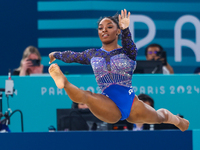 Simone Biles of Team United States competes in the floor exercise during the Artistic Gymnastics Women's All-Around Final on day six of the...