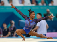 Simone Biles of Team United States competes in the floor exercise during the Artistic Gymnastics Women's All-Around Final on day six of the...