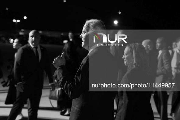 (EDITOR'S NOTE: Image was converted to black and white) U.S. President Joe Biden and Democratic presidential candidate, U.S. Vice President...